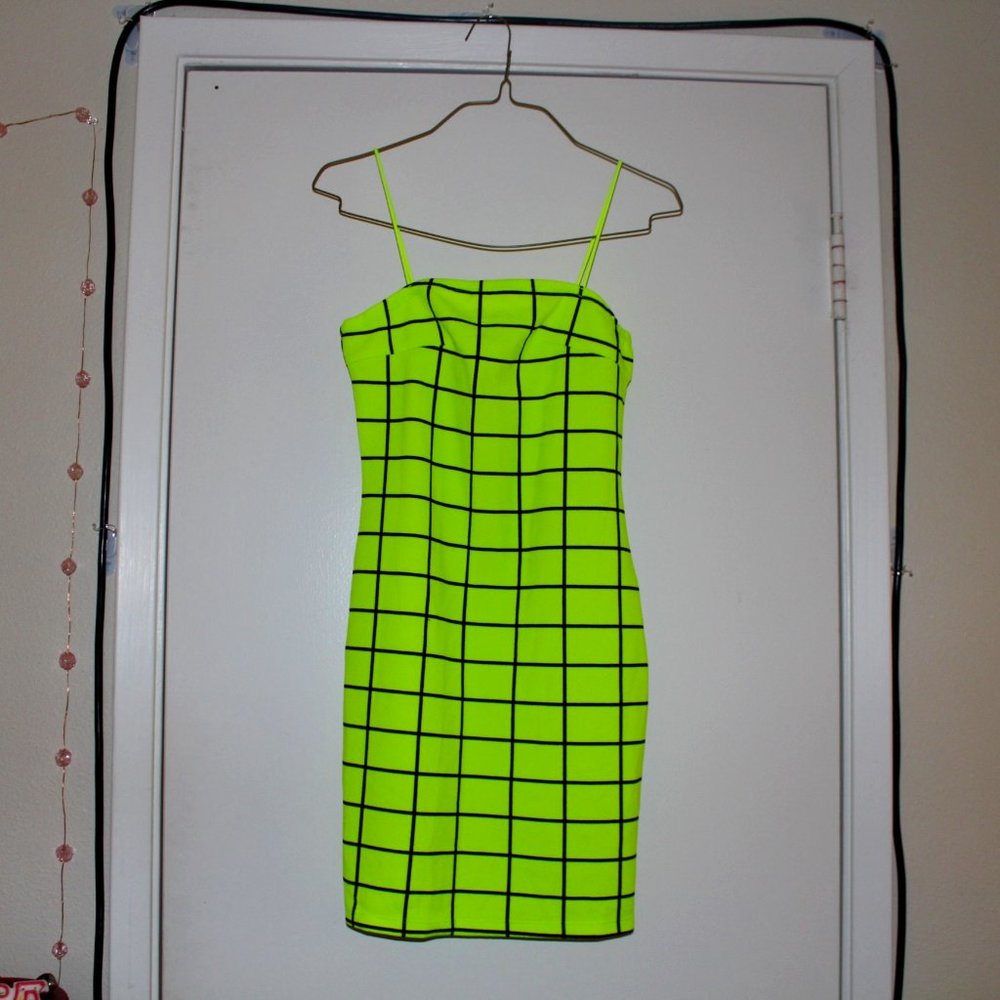 SHEIN Fun Neon Window Pane Mini Dress NWOT
